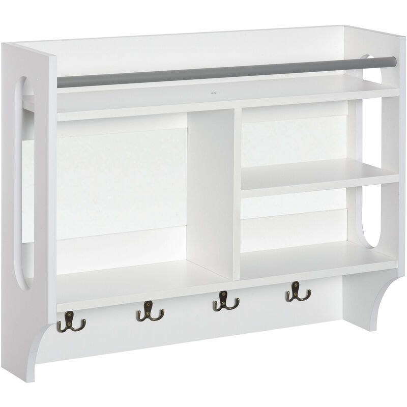 

Estantería de Pared con 4 Ganchos 3 Compartimentos Moderno Ropa Libro 73x20x60cm - Blanco