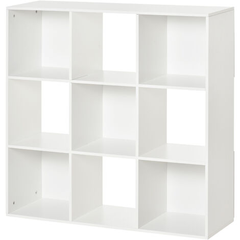 HOMCOM Estantería Librería 3 Niveles Armario de Almacenamiento 9 Cubos Estantería de Pie Separador de Habitación Estante de Exposición 91.5x29.5x91.5cm Madera