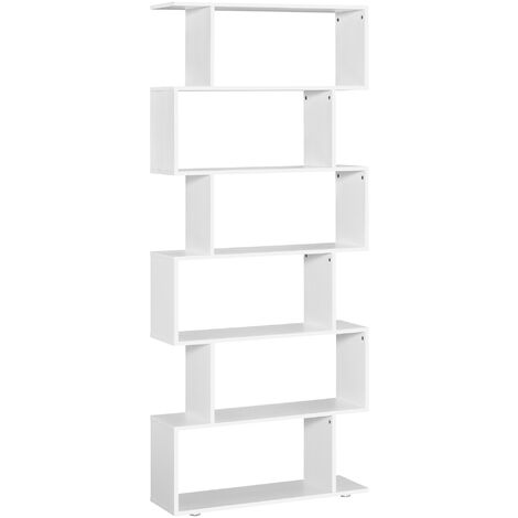 HOMCOM Estantería Librería 6 Estantes de Madera Forma de S Estanteria 80x25x192 Blanco
