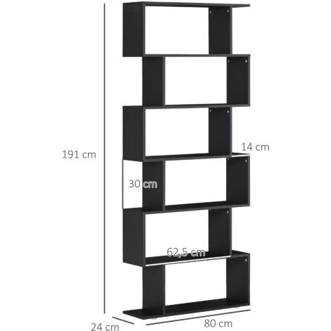 HOMCOM Estanteria Libreria 6 Estantes Madera Forma S 80x24x191 cm Estantes Color Negro