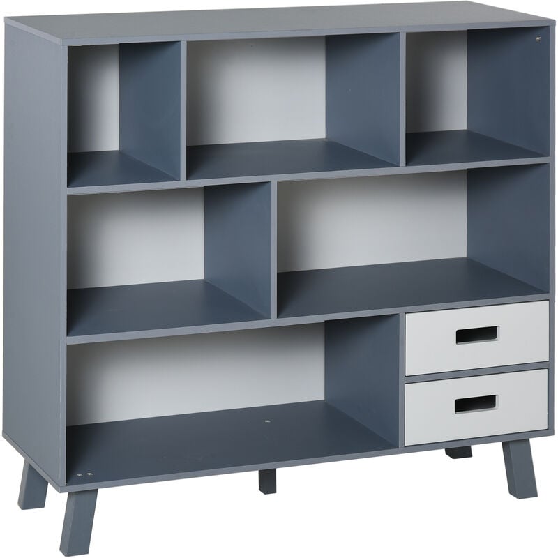 

Estantería Librería con 6 Compartimentos para Libros y 2 Cajones 105x30x96 cm - Azul y Gris