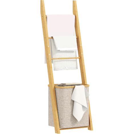 HOMCOM estantería para baño de bambú, toallero de pie con 3 barras, cesto para ropa sucia extraíble de 48 L, para dormitorio, lavadero, crema