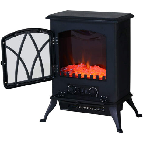 HOMCOM Estufa Eléctrica tipo Chimenea Calefactor de Leña 900W/1800W 41.5x28x54cm Negra