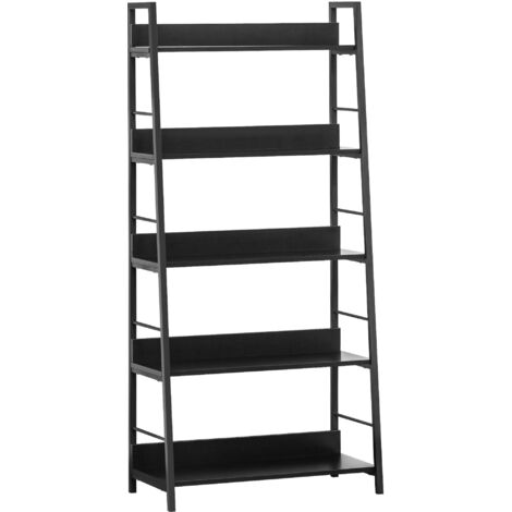 Homcom – Bibliothèque de rangement industrielle inclinée 5 niveaux 70L x 35l x 150H cm – Châssis métal robuste – Panneaux MDF – Charge max 25 kg