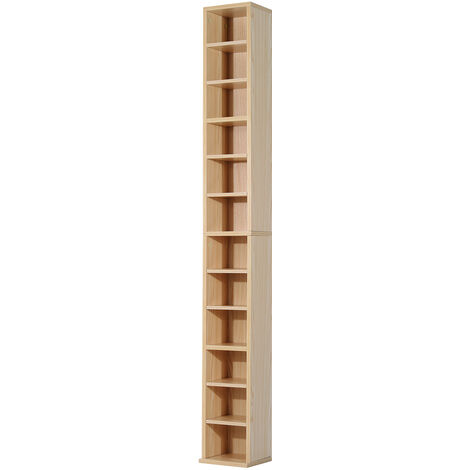 Homcom – Étagère colonne 12 compartiments – Rangement CD/DVD 204 CD – Charge max 15 kg – Bois naturel 21x20x175 cm – Conception anti-basculement