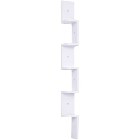Homcom – Étagère d'angle murale 5 niveaux zigzag – MDF blanc – Hauteur 120 cm – Charge max 10 kg – Pour espaces confinés