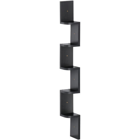 Homcom – Étagère d'angle zig zag 5 niveaux – MDF noir – Dimensions 12 x 12 x 120 cm – Charge max 10 kg – Kit de montage inclus