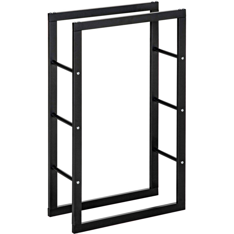 Homcom - Etagère porte bois de cheminée porte-bûches design contemporain charge max. 100 Kg dim. 60L x 25l x 100H cm métal noir