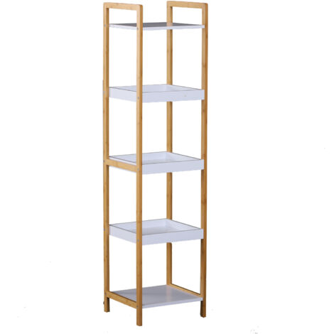 Homcom – Étagère de salle de bain en bambou 3 paniers et 2 étagères – Dimensions 32L x 30l x 130H cm – Charge max. 25 kg – Installation facile