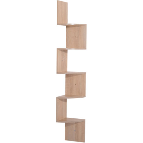 Homcom – Étagère d'angle zig zag 20L x 20l x 126H cm – 5 niveaux – Panneaux de particules E1 chêne clair – Charge max 15 kg