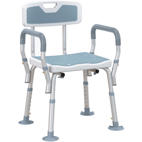 HOMCOM EVA Padded Shower Stool with Arms 4 Suction Foot Pads, Light Blue