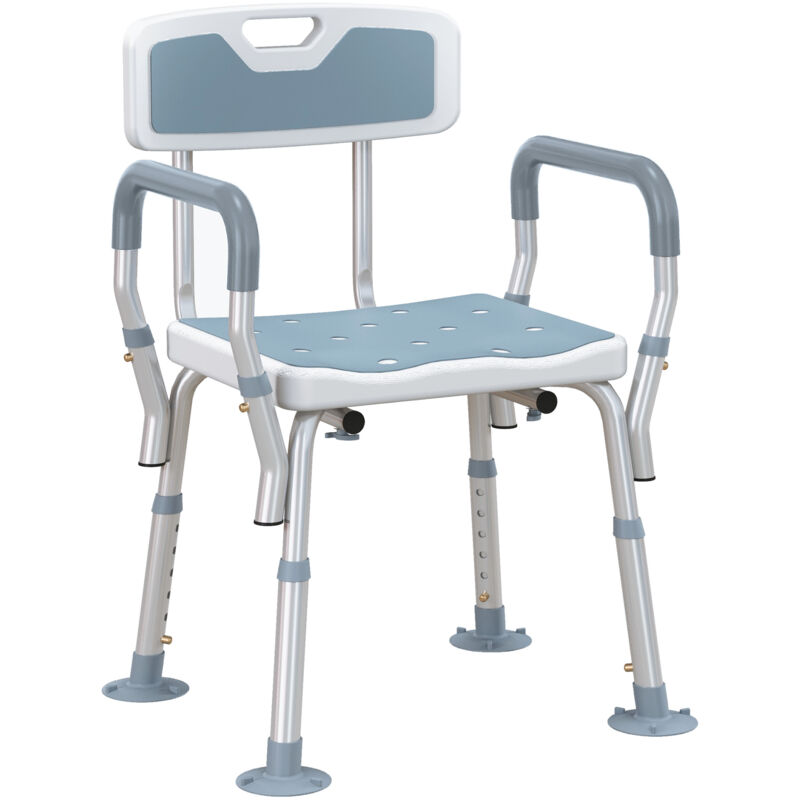 Homcom - eva Padded Shower Stool with Arms 4 Suction Foot Pads, Light Blue