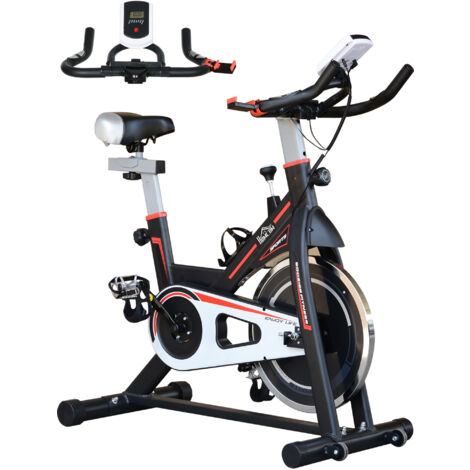 HOMCOM Exercise Bike Indoor Cycling w/ LCD Display, Heart Rate Sensor Black