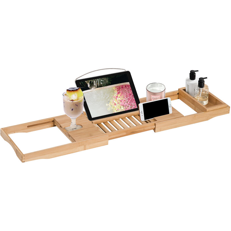 Homcom - Extendable Bath Tub Bathroom Tray Bathtub Caddy Shelf Wine Holder Book