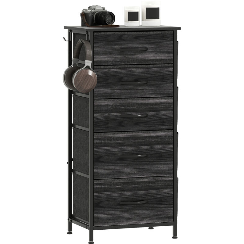 Fabric Chest of Drawers, 5 Drawer Dresser for Bedroom, Black - Homcom