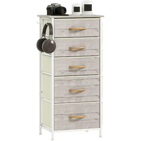 HOMCOM Fabric Chest of Drawers, 5 Drawer Dresser for Bedroom, Natural Wood