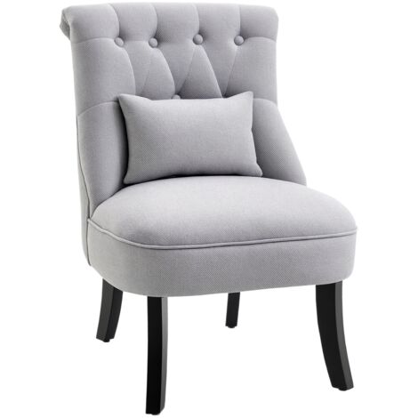 HOMCOM Fabric Single Sofa Dining Chair Upholstered W/ Pillow Solid Wood Leg Living Room Grey
