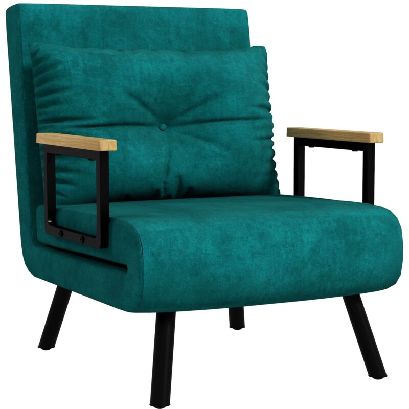 Fauteuil convertible 1 place - HOMCOM - fauteuil-lit chauffeuse 3 en 1 - dossier réglable, oreiller - velours - 63x73x81cm - vert