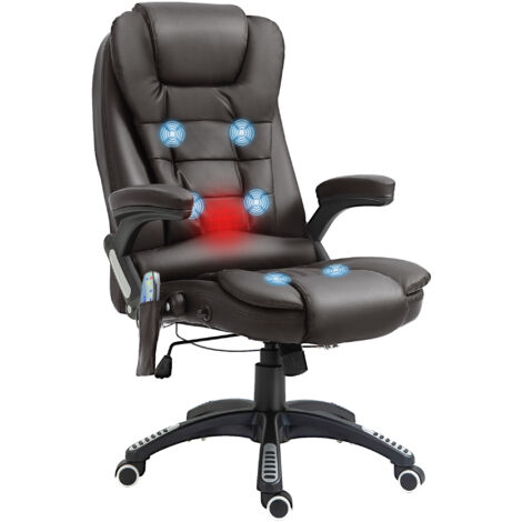 Homcom – Fauteuil de bureau ergonomique massant chauffant – 6 points de massage – Dossier chauffant – Hauteur réglable 44 à 54 cm – Revêtement synthétique PU