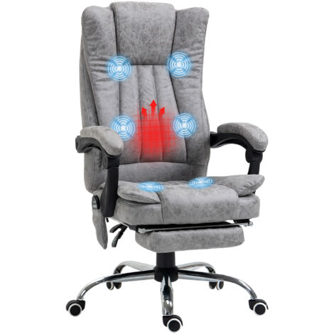 Homcom – Fauteuil de bureau massant chauffant – Dossier inclinable et repose-pied – Revêtement synthétique gris – Hauteur réglable 113-120 cm