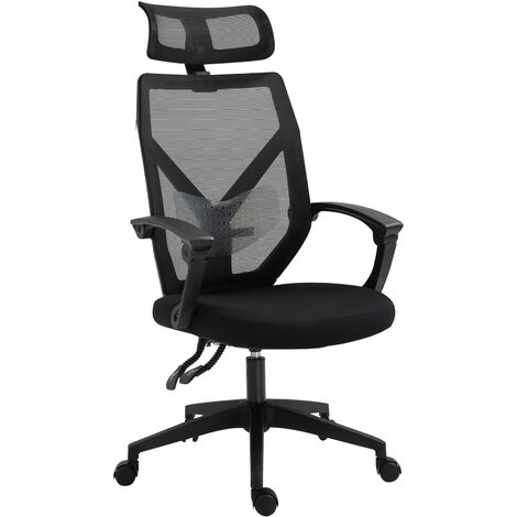 HOMCOM Fauteuil de bureau manager grand confort dossier ergonomique inclinable hauteur assise réglable pivotant tissu maille noir - Noir