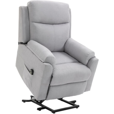 Homcom – Fauteuil relax électrique inclinable avec repose-pieds ajustable – Tissu polyester aspect lin gris clair – Dimensions 83L x 89P x 102H cm