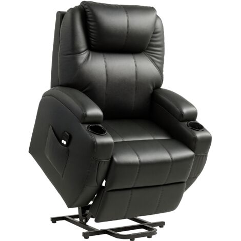 Homcom – Fauteuil relax électrique inclinable avec repose-pieds relevable – Revêtement synthétique PU noir – Dimensions 84L x 92l x 109H cm – Télécommande incluse
