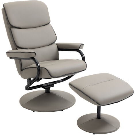HOMCOM Faux Leather Recliner Chair w/ Ottoman Swivel Lounge Seat w/ Footstool