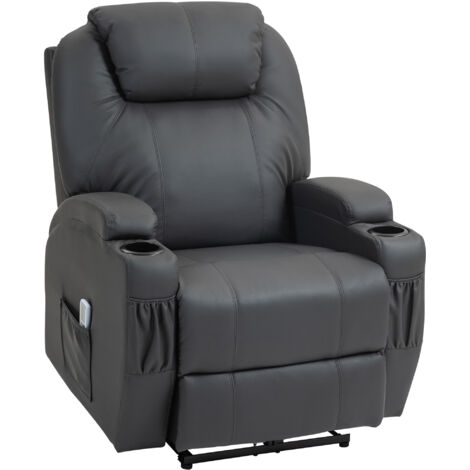 HOMCOM Fernsehsessel Elektrisch Relaxsessel mit Liegefunktion Aufstehhilfe Massage Massagesessel mit verstellbar Rückenlehne Seitentasche Getränkehalter TV Sessel bis 160kg für Wohnzimmer Dunkelgrau