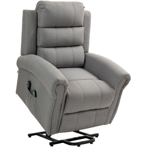 HOMCOM Fernsehsessel mit Aufstehhilfe Elektrisch Relaxsessel mit Liegefunktion, Heizfunktion, Massagesessel mit Taschenfeder, Seitentasche und Fernbedienung, Hellgrau