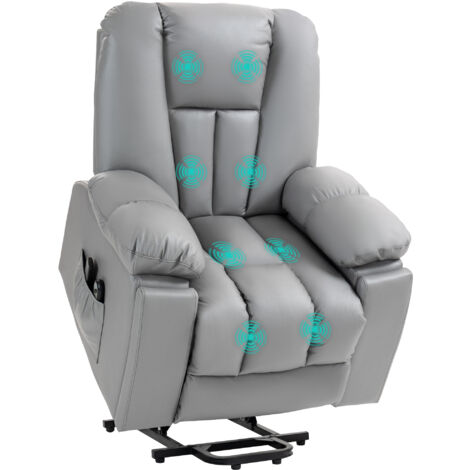 HOMCOM Fernsehsessel mit Aufstehhilfe Elektrisch, Relaxsessel mit Liegefunktion, Vibrationsmassage, Massagesessel mit Taschenfederkern, Fernbedienung, Getränkehalter und Seitentasche, Dunkelgrau