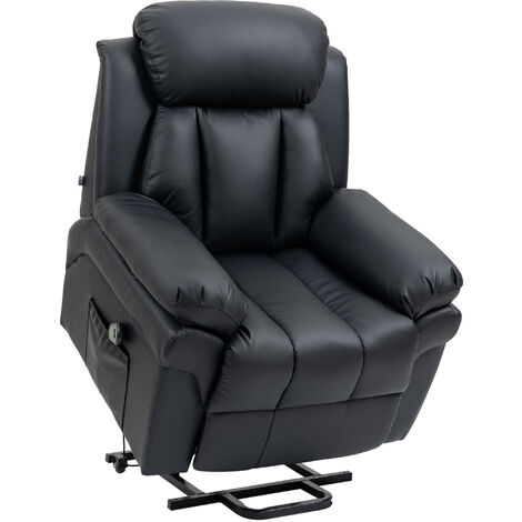 HOMCOM® Fernsehsessel mit Aufstehhilfe | Veganleder, Schaumstoff, Metall, Kunststoff | 96 x 93 x 103 cm | Schwarz