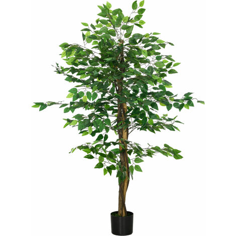 HOMCOM ficus artificial con maceta 150 cm planta artificial con 882 hojas para interiores decoración en salón oficina casa verde