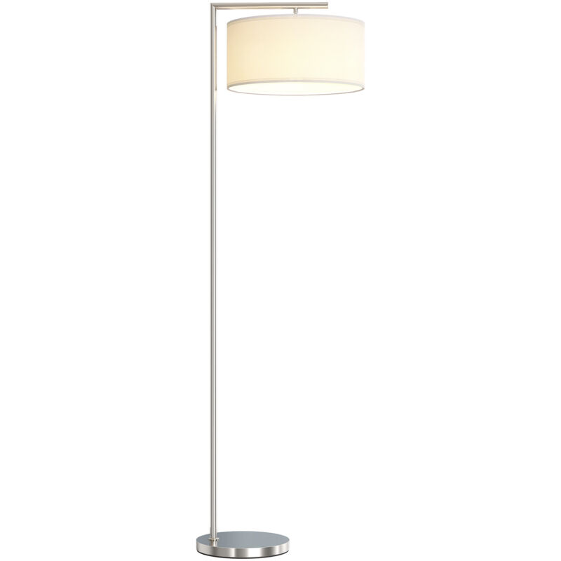 HOMCOM Floor Lamp, Modern Standing Lamp with Linen Lampshade, Silver Tone