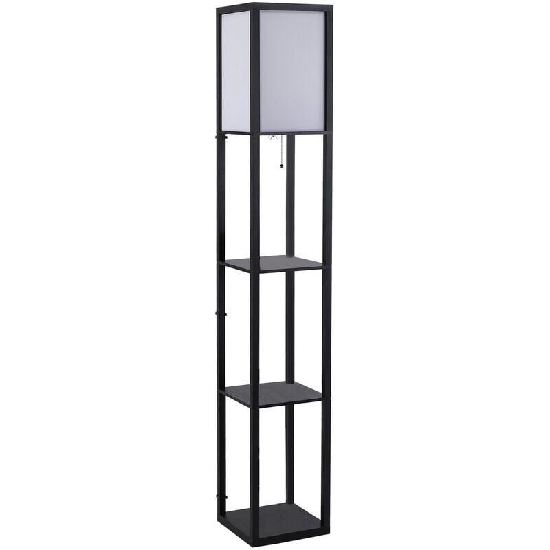 Floor Lamp Reading Lamp with 3-Tier Storage Shelf for Home Office Black - Homcom