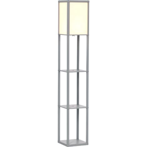 HOMCOM Floor Lamp Reading Lamp with 3-Tier Storage Shelf for Home Office Grey