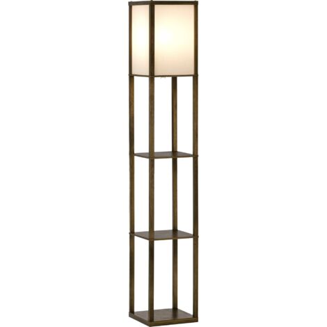 HOMCOM Floor Lamp Reading Lamp with 3-Tier Storage Shelf for Home Office Rustic Brown