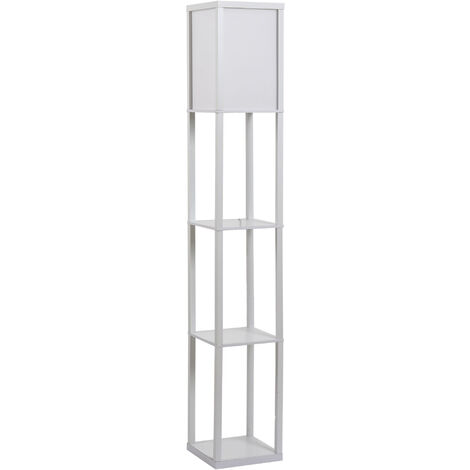 HOMCOM Floor Lamp Reading Lamp with 3-Tier Storage Shelf for Home Office White