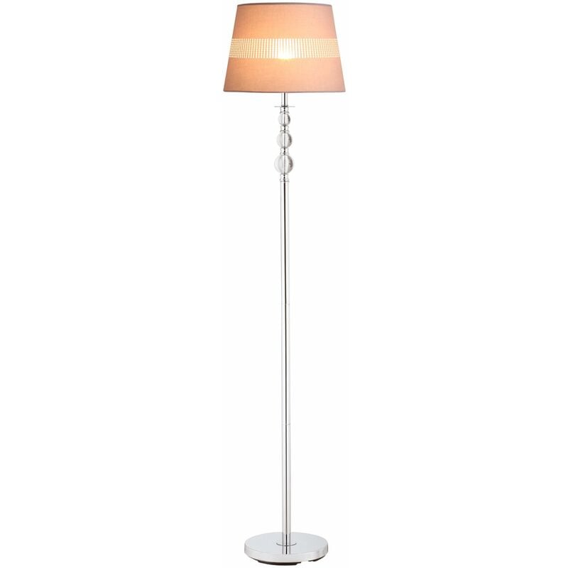 Floor Lamp with Hollow Out Fabric Shade, Chrome Base, Elegant Decoration for Bedroom, Living Room, Study, Grey - Homcom