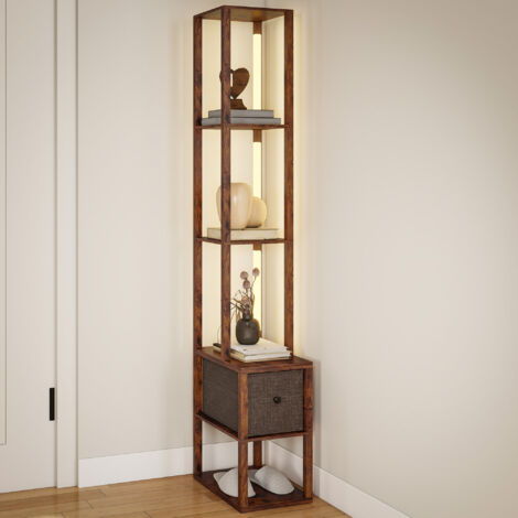 HOMCOM Floor Lamp with Shelves, LED Standing Lamp with Fabric Drawer, Brown