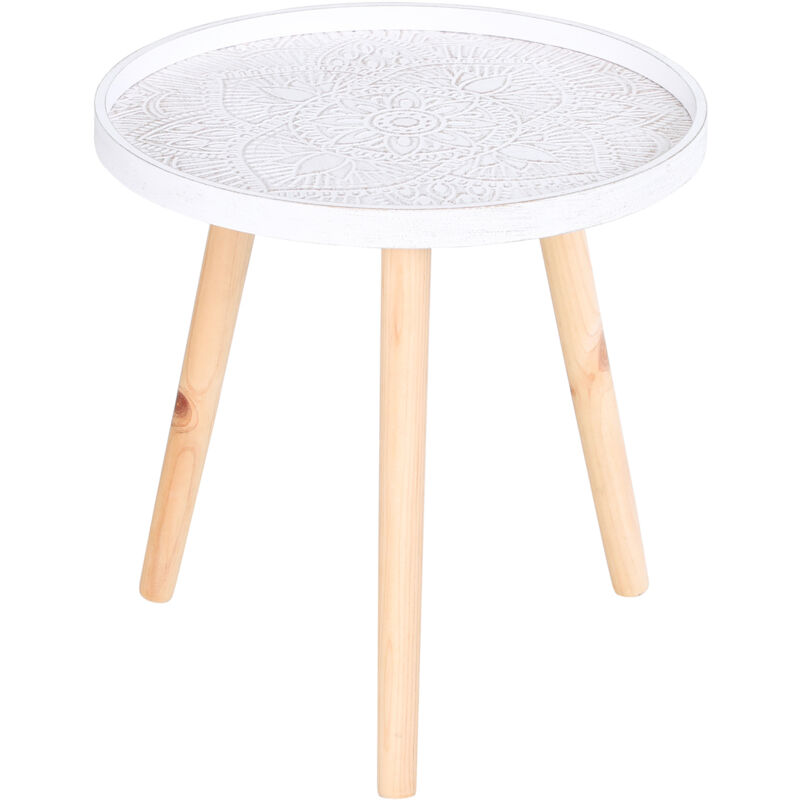 Homcom - Flower Eteched Side Table w/ Saucer Top Wood Legs Elegant Display White