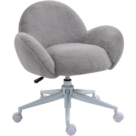HOMCOM Fluffy Leisure Chair Office Chair with Backrest Armrest Wheels