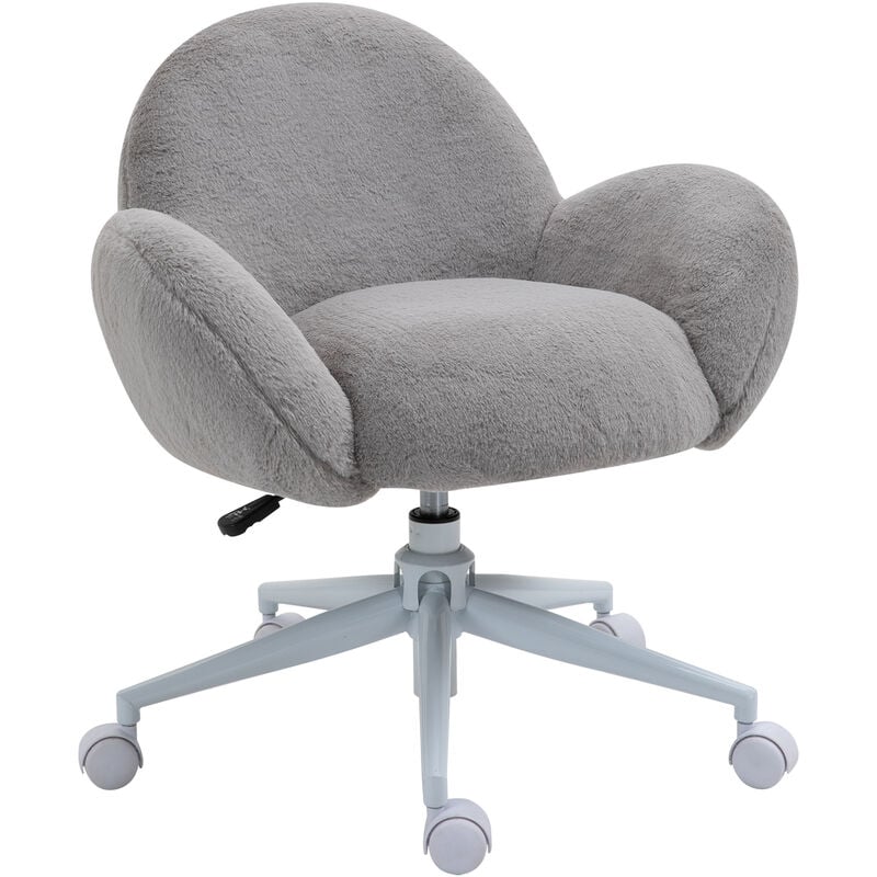 Fluffy Leisure Chair Office Chair with Backrest Armrest Wheels Grey - Grey - Homcom