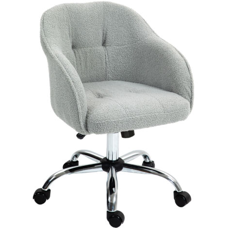 HOMCOM Fluffy Vanity Chair for Desk, with Height Adjustable, Wheels, Grey