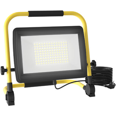 HOMCOM foco LED con cabezas y soporte ajustables 100W 8500 lúmenes IP65 6500K resistente a la intemperie portátil con asa amarillo y negro