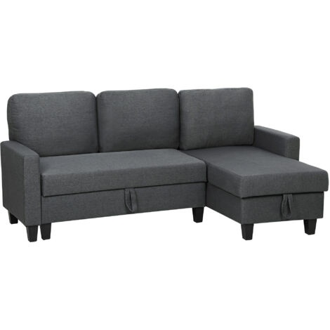 HOMCOM Fold-Out Convertible Sofa Bed with Removable Covers, Charcoal Grey