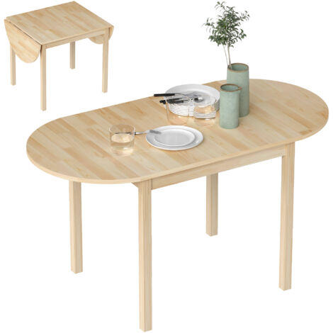 HOMCOM Foldable Dining Table, Solid Wood Drop Leaf Table, Natural