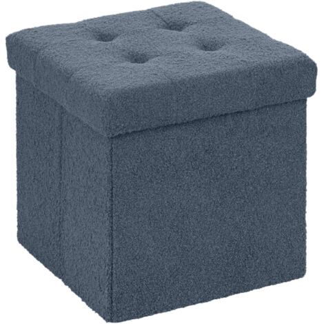 HOMCOM Foldable Sherpa Fleece Storage Ottoman, 38 x 38 x 38 cm, Blue