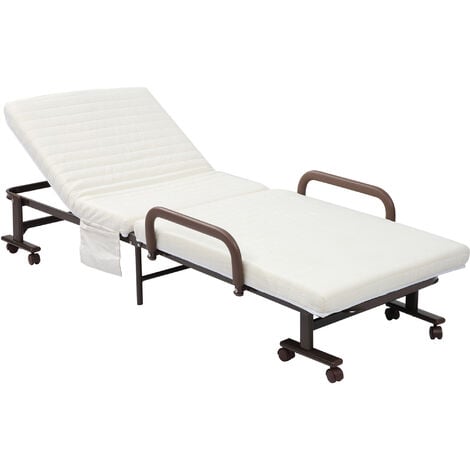 HOMCOM Folding Bed with Mattress & Wheels, Adjustable Backrest Guest, White