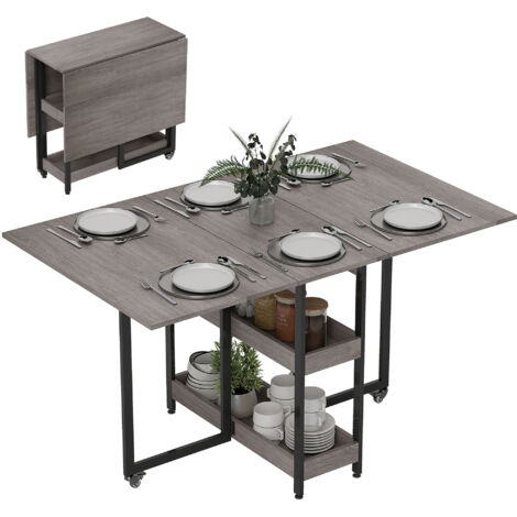 HOMCOM Folding Dining Table, Drop Leaf Table with Open Compartments, Grey